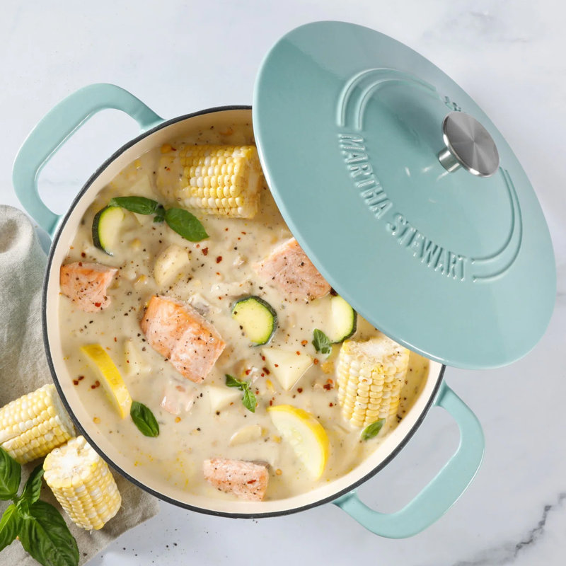 Martha Stewart 3.5 Quart Enameled Cast Iron Braiser in Blue with Self